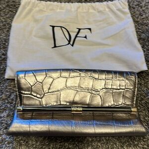 Diane Von Furstenberg silver croc style clutch